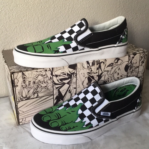 Vans Shoes - vans slip on marvel hulk checkerboard8